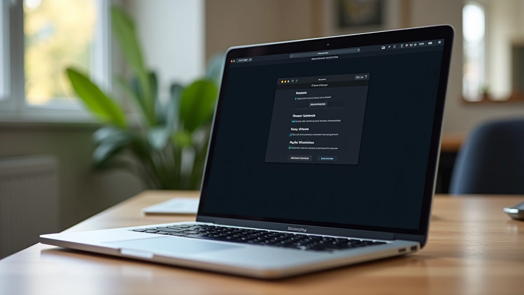 MacBook display showing system settings panel with dark mode toggle and accessibility options highlighted